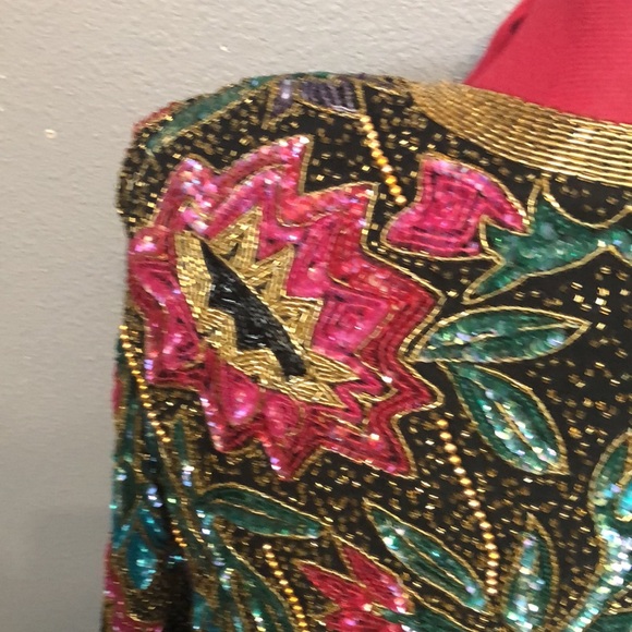 NWT Vintage Night Vogue Evening Jacket S 100 Silk Pearl Beads Sequins sparkling - Picture 8 of 16